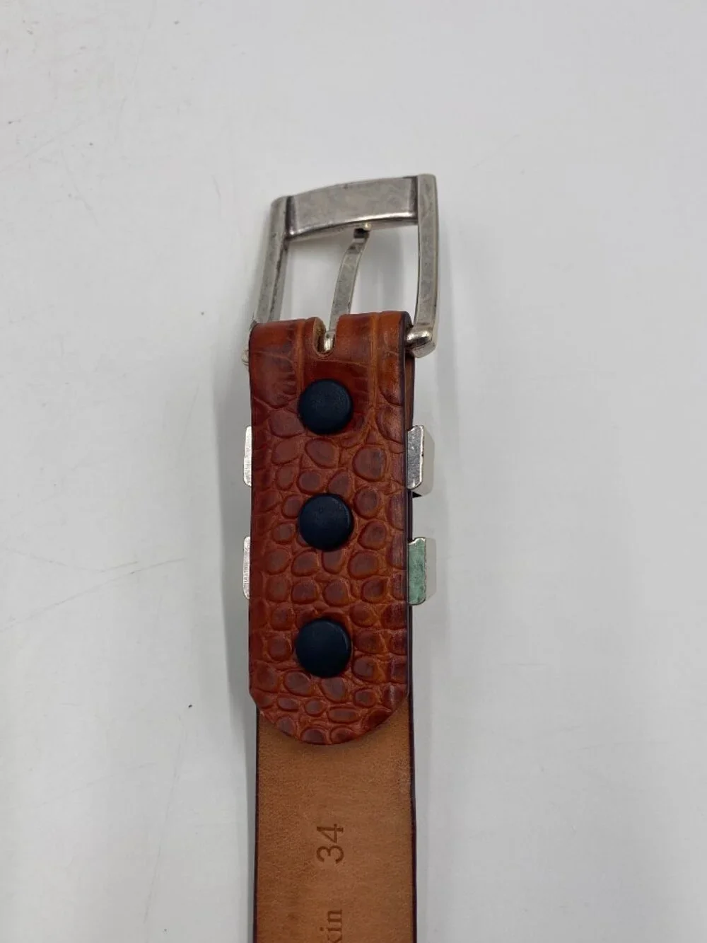 Belts.com Brown Italian Calfskin Leather Croc Alligator Print Belt Size 34 1
